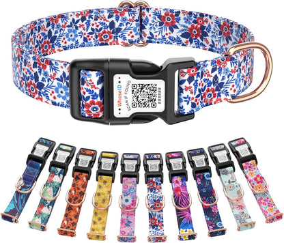 Cute Adjustable Dog Collar with QR Code Buckle - Metal Clip & Cotton Webbing Comfort Fit for Mediun Pets