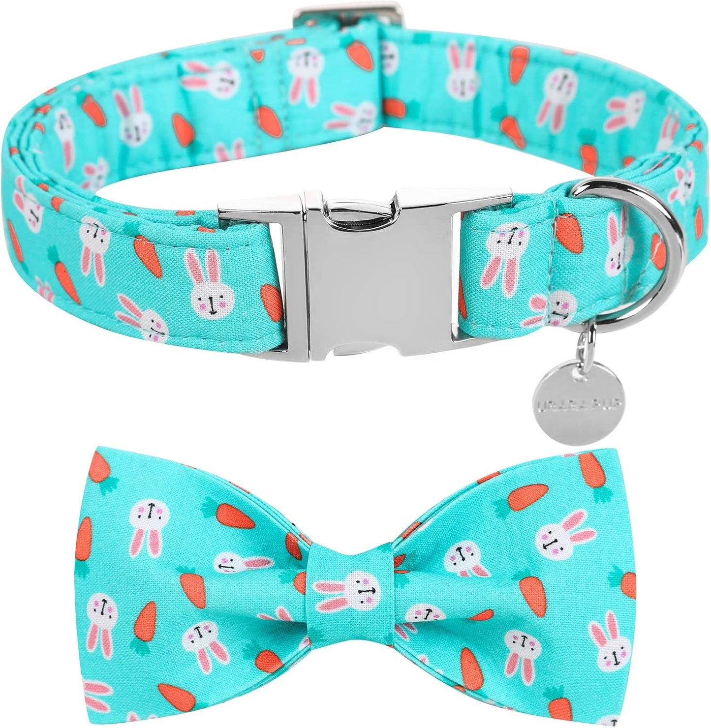 Patriotic Dog Collar with Bow Tie - 4th of July Comfortable Cotton American Flag Design for Large Dogs, Stylish Metal Buckle