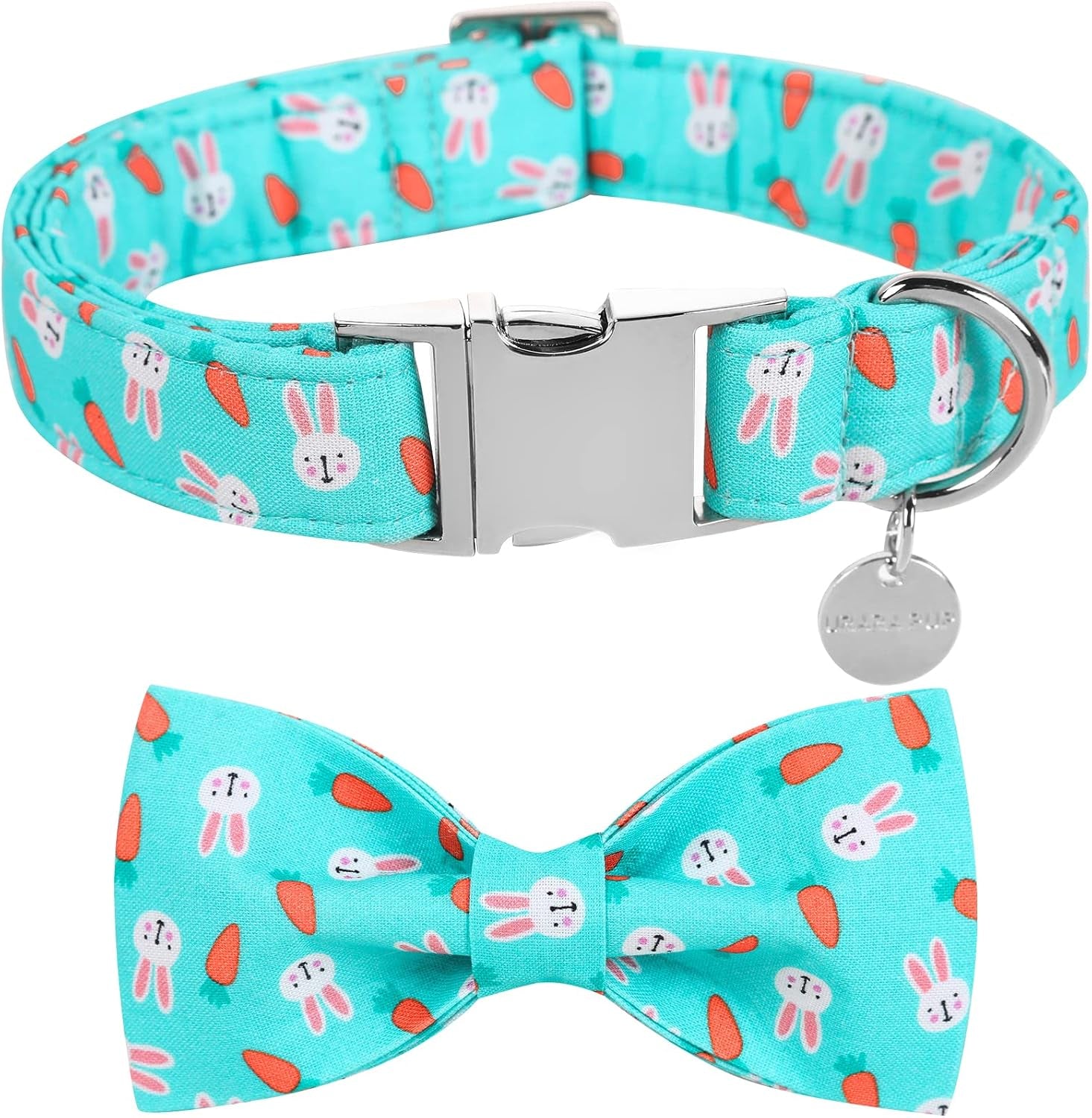 Patriotic Dog Collar with Bow Tie - 4th of July Comfortable Cotton American Flag Design for Large Dogs, Stylish Metal Buckle