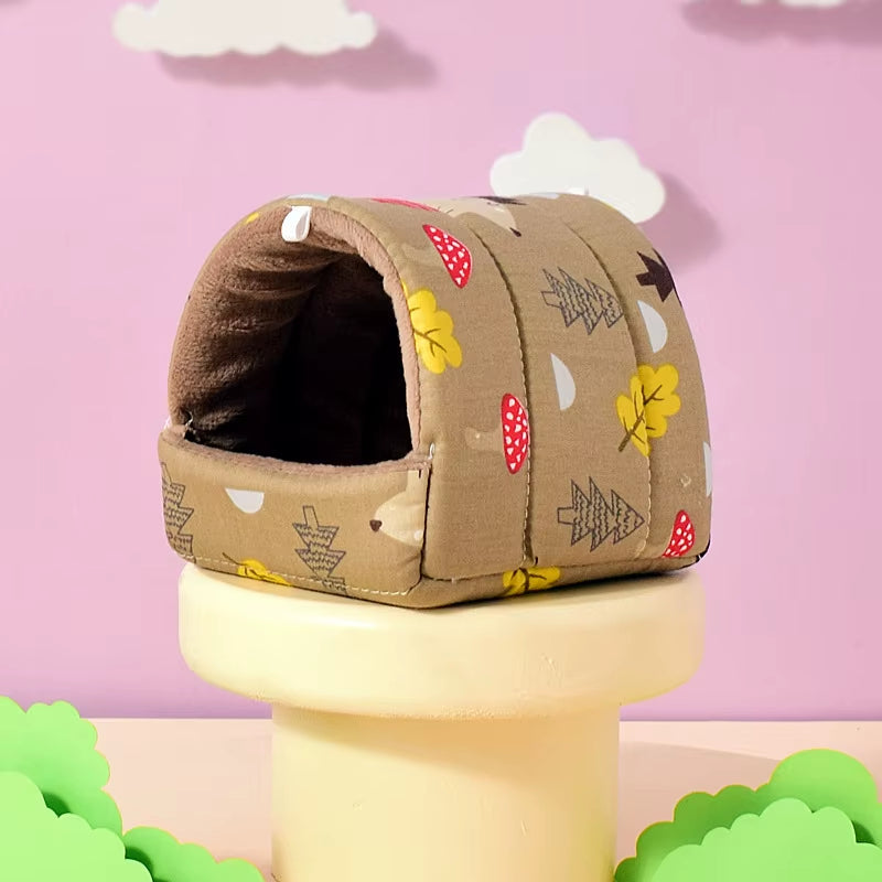 Cute Cartoon Rabbit Squirrel Mini Cage Guinea Pig Nest Small Animal Mice Rat Pet Sleeping Bed Hamster House Winter Warm Soft Mat