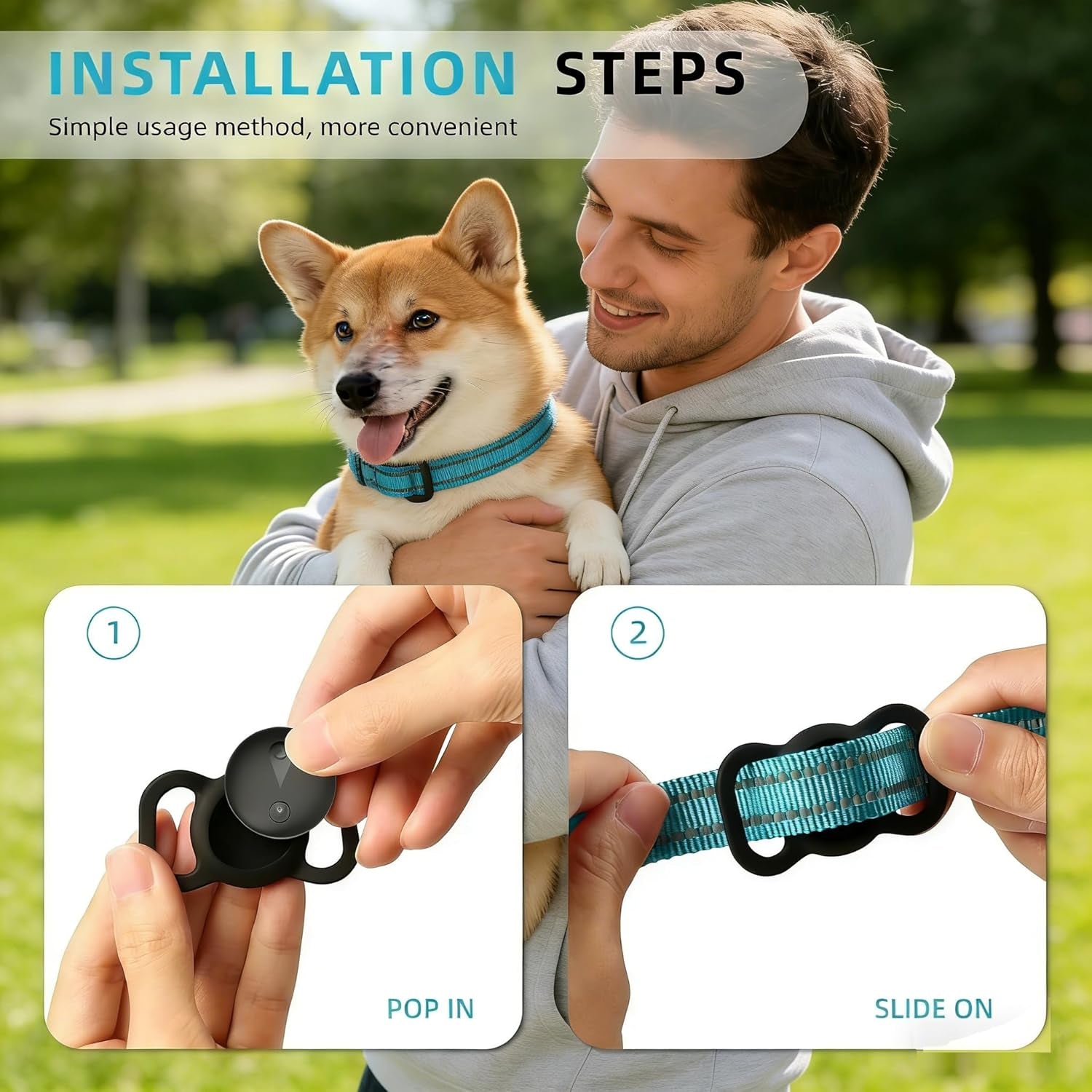 GPS Tracker for Dogs, Smart Collar with Real-Time Location - Pet Location Tracker with Holder, No Monthly Fee/No SIM Card, Works with Ios Find My, Ultra-Slim, IP68 Waterproof, 12-Month Working Time