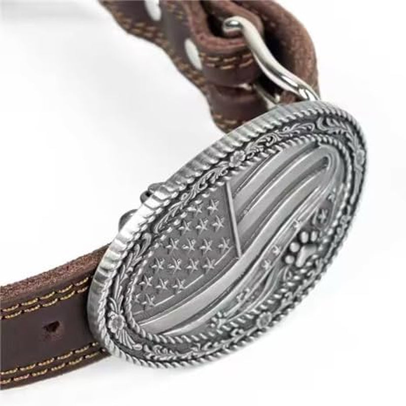 Western Cowboy Leather Dog Collar for Medium/Large Dogs, 14-18 Inch Neck, Premium Grain Leather, Heavy Duty Stainless Steel Hardware, Zinc Alloy Buckle