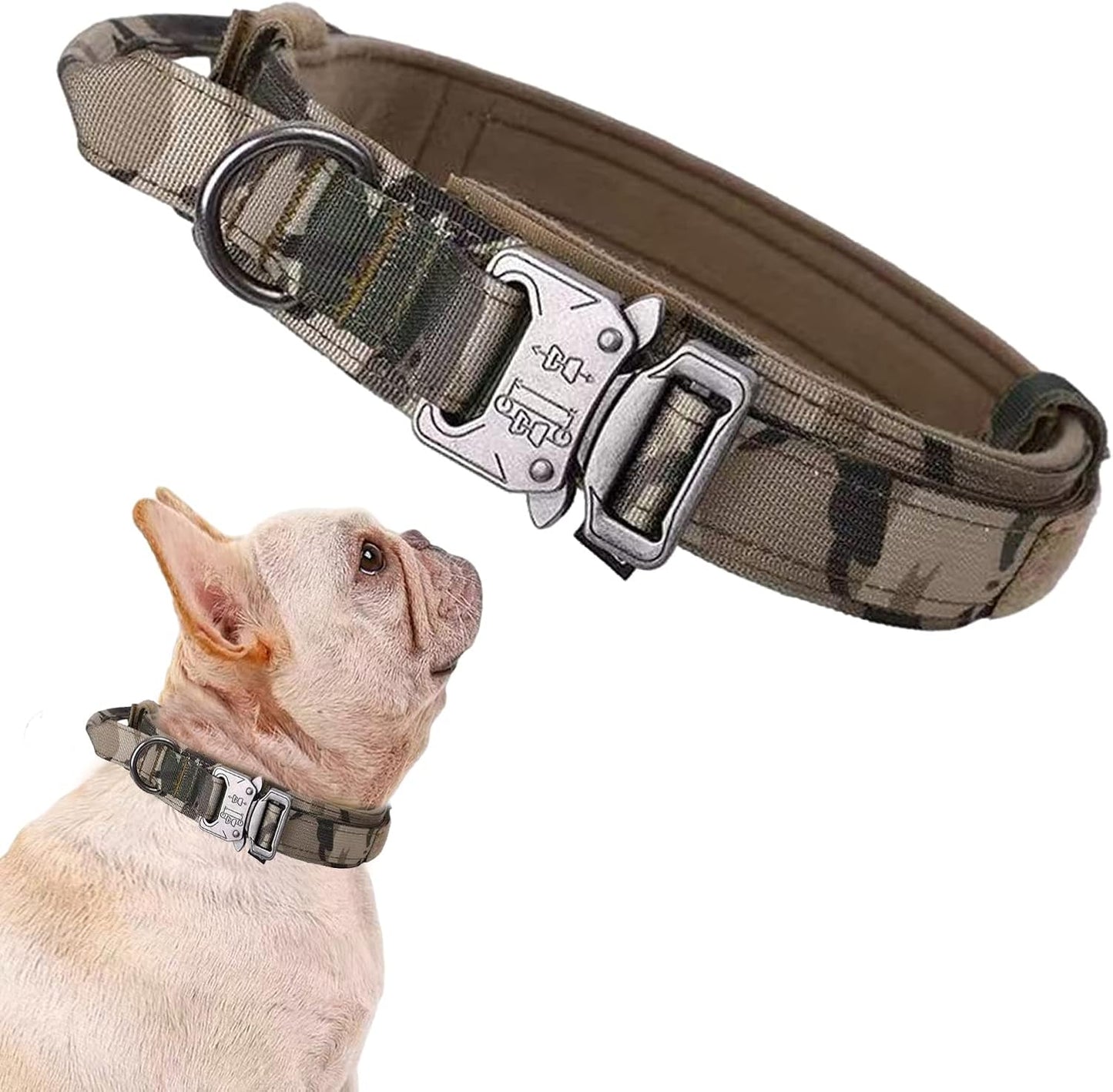 Tactical Dog Collar Adjustable Military Nylon Dog Collar with Control Handle and Heavy Duty Metal Buckle for Medium and Large Dogs (Brown,M)