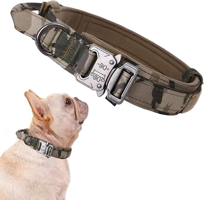 Tactical Dog Collar Adjustable Military Nylon Dog Collar with Control Handle and Heavy Duty Metal Buckle for Medium and Large Dogs (Brown,M)