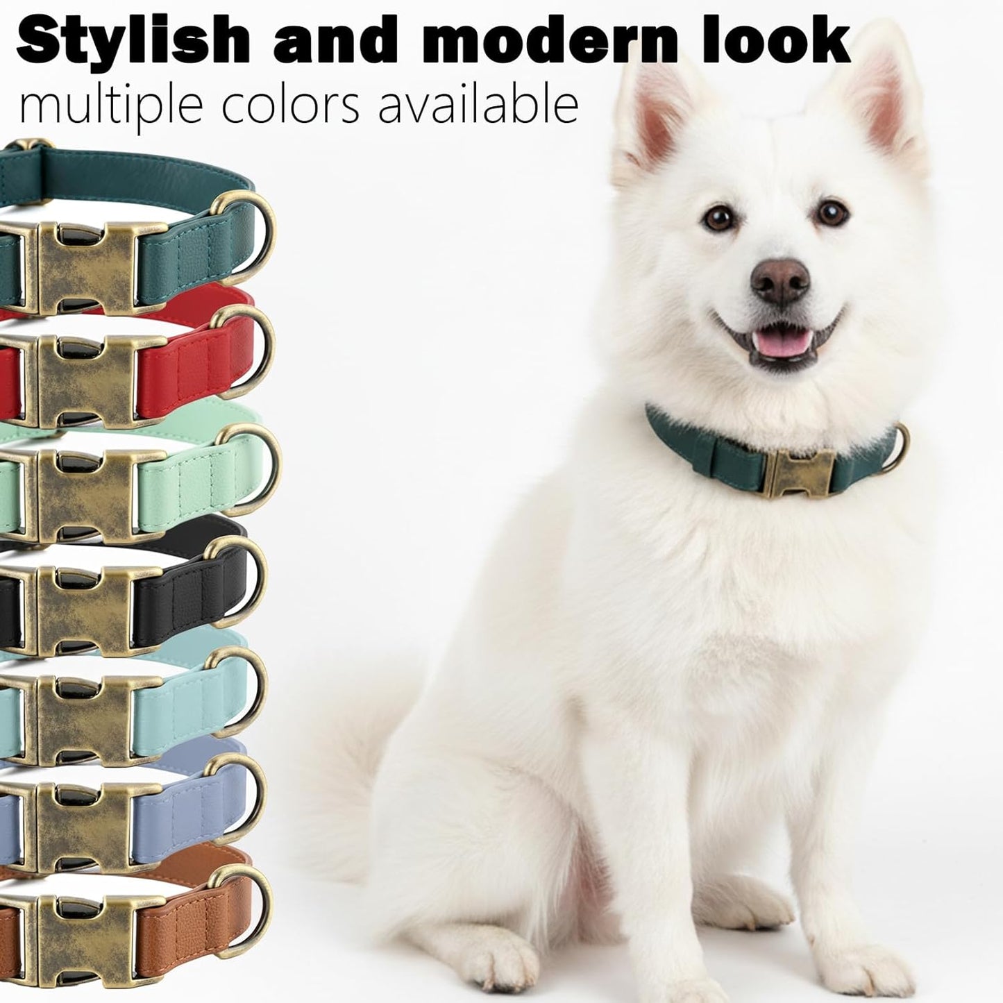 Dog Collars for Medium Dogs Silicone Leather Dog Collars Soft Flexible Waterproof Odor-Proof Durable Thick Classic Adjustable Pet Puppy Collar (Green, Medium (12.5-20" Neck))