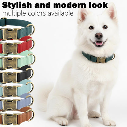 Dog Collars for Medium Dogs Silicone Leather Dog Collars Soft Flexible Waterproof Odor-Proof Durable Thick Classic Adjustable Pet Puppy Collar (Green, Medium (12.5-20" Neck))