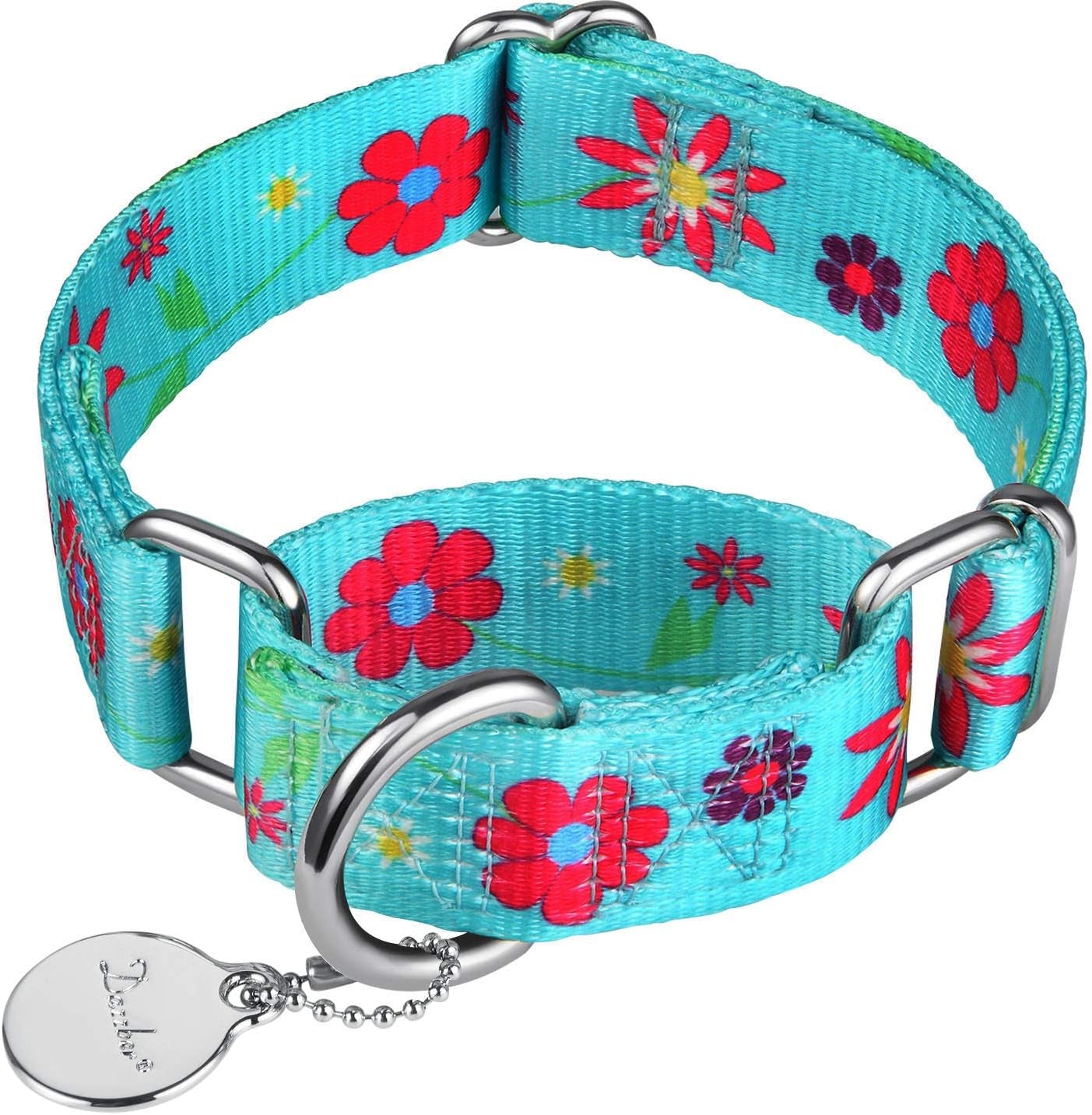 Martingale Dog Collar No Pull Pet Collar Heavy Duty Dog Martingale Collars Silky with Unique Geometric Pattern for Medium and Large Dogs (Large, Turquoise)