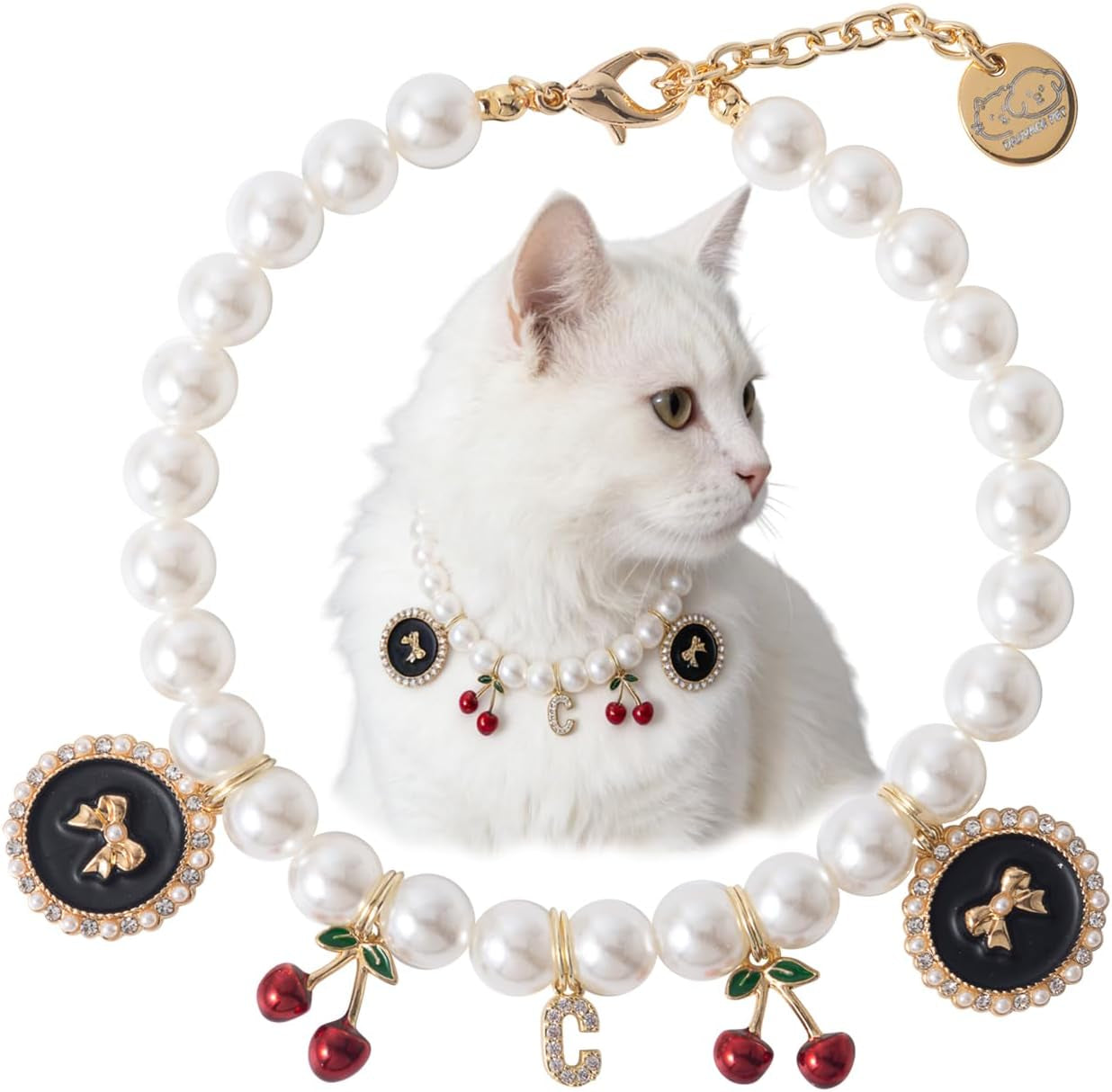 Pet Pearl Collar Adjustable Cat Dog Necklace Pendant Dog Chain Jewelry Cute Collar Puppy Accessories (Bagua, Medium)