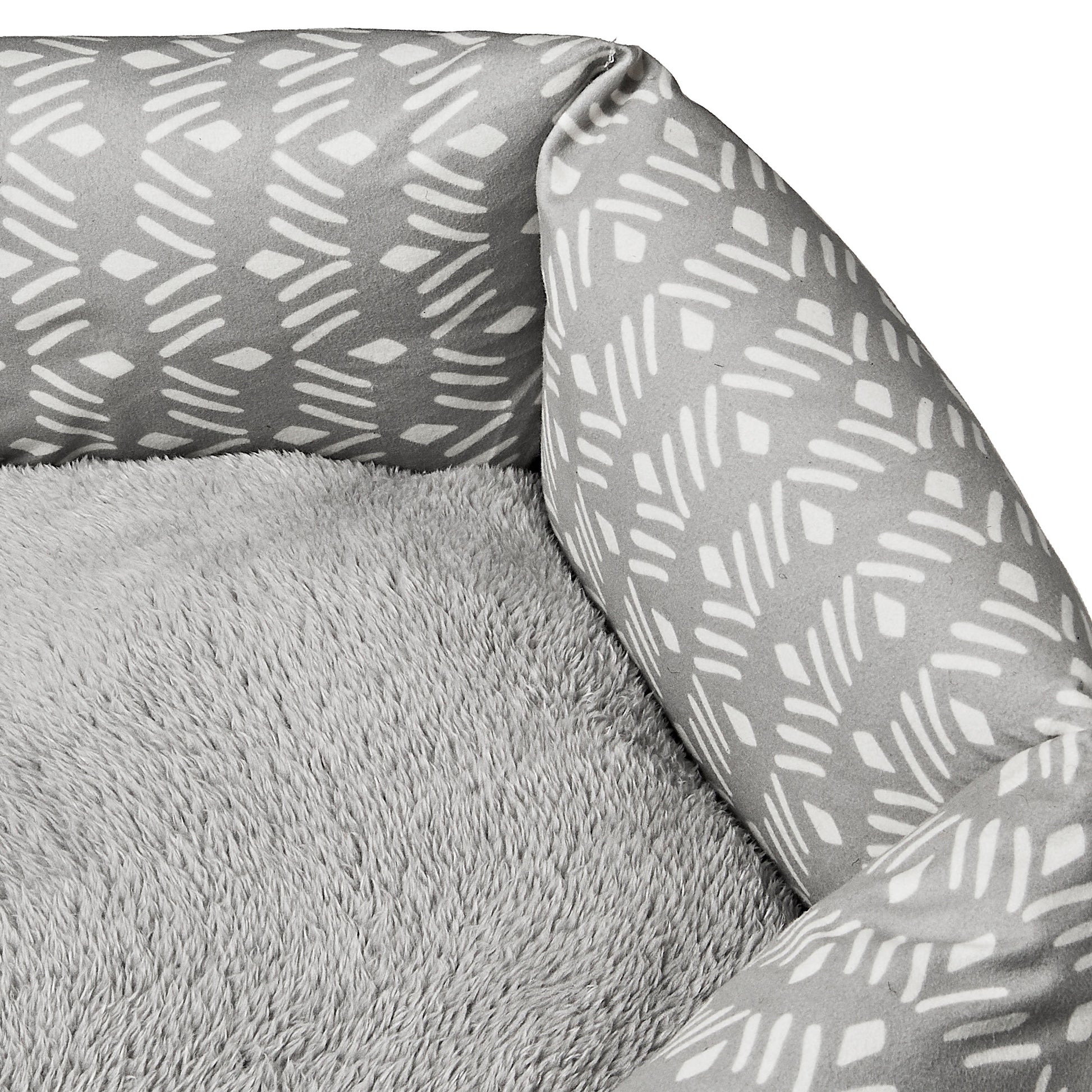 Small Cozy Cuddler-Style Dog & Cat Bed, Gray Ikat Print