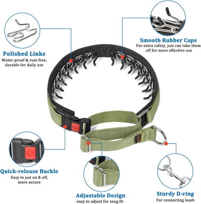 No Pull Dog Collar, Patented Martingale Collar for Small Medium Large Dogs with Buckle and Heavy Duty Nylon for Walking Training Hunting, Safe and Easy to Use(M, Green)