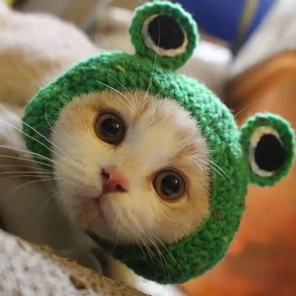 Cute Cat Hat Funny Pets Party Cosplay Headwear Delicate Hemming Pendant Decor Elasticity Knitted Hat Pet Accessories