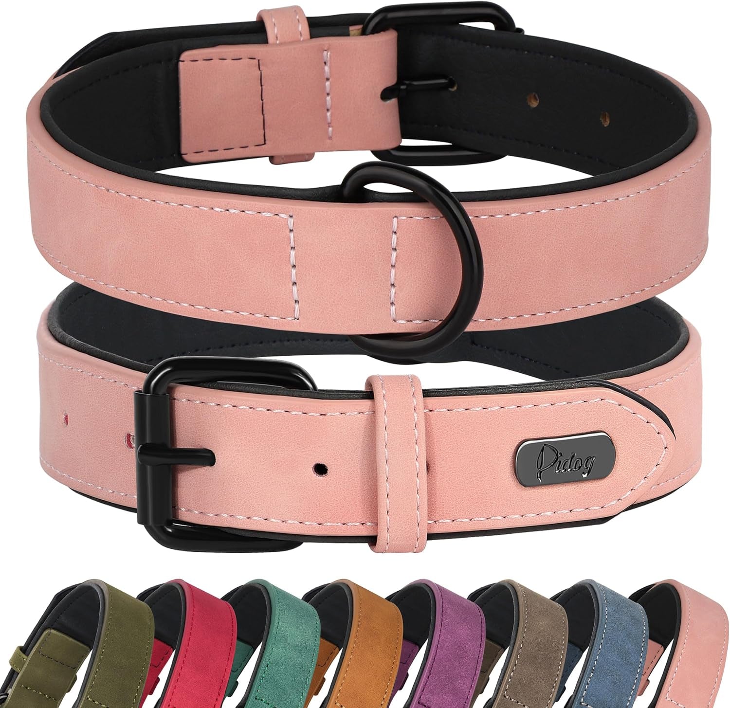 Soft Padded PU Leather Dog Collar, Breathable and Adjustable Dog Collars for Medium Dogs, Comfortable for Daily Walk, Purple, L Fit Neck 14-18"(22-44 Lbs)
