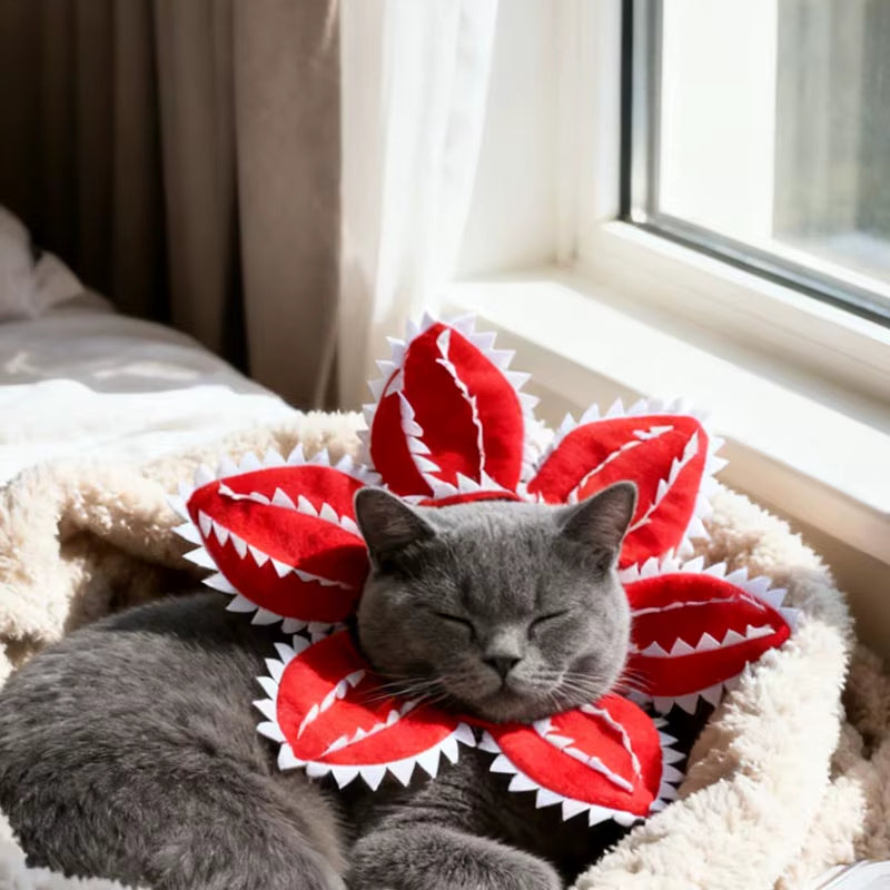 Winter Funny Cat Hat Demogorgon Scary Flower Costume Adjustable Pet Headwear Birthday Party Accessories for Dogs Cats Pet Items