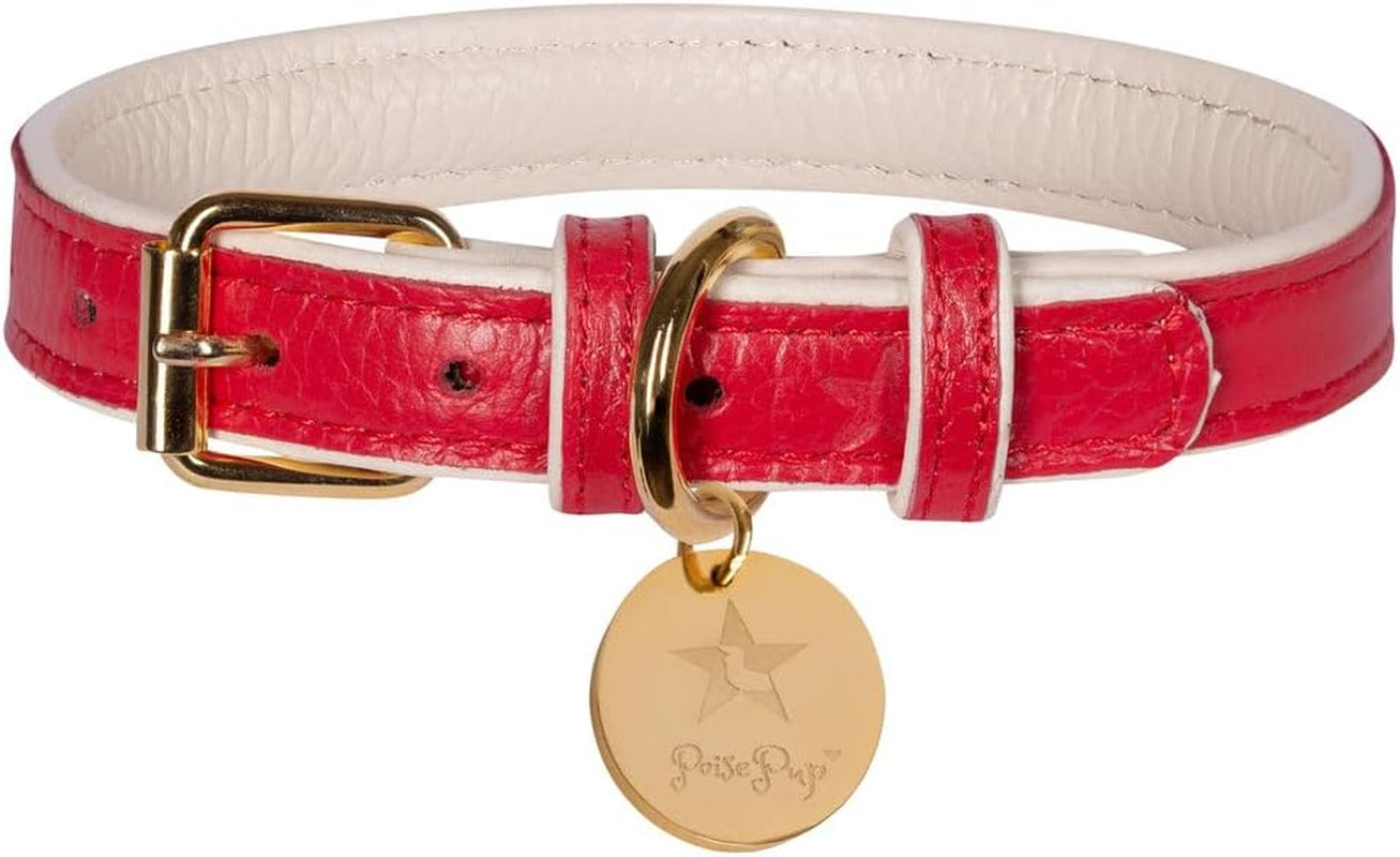 Genuine Leather Collar with Buckle for Dogs - Handmade, Adjustable & Soft - Brown | Light Pink - Medium (12.5-15.7 In)