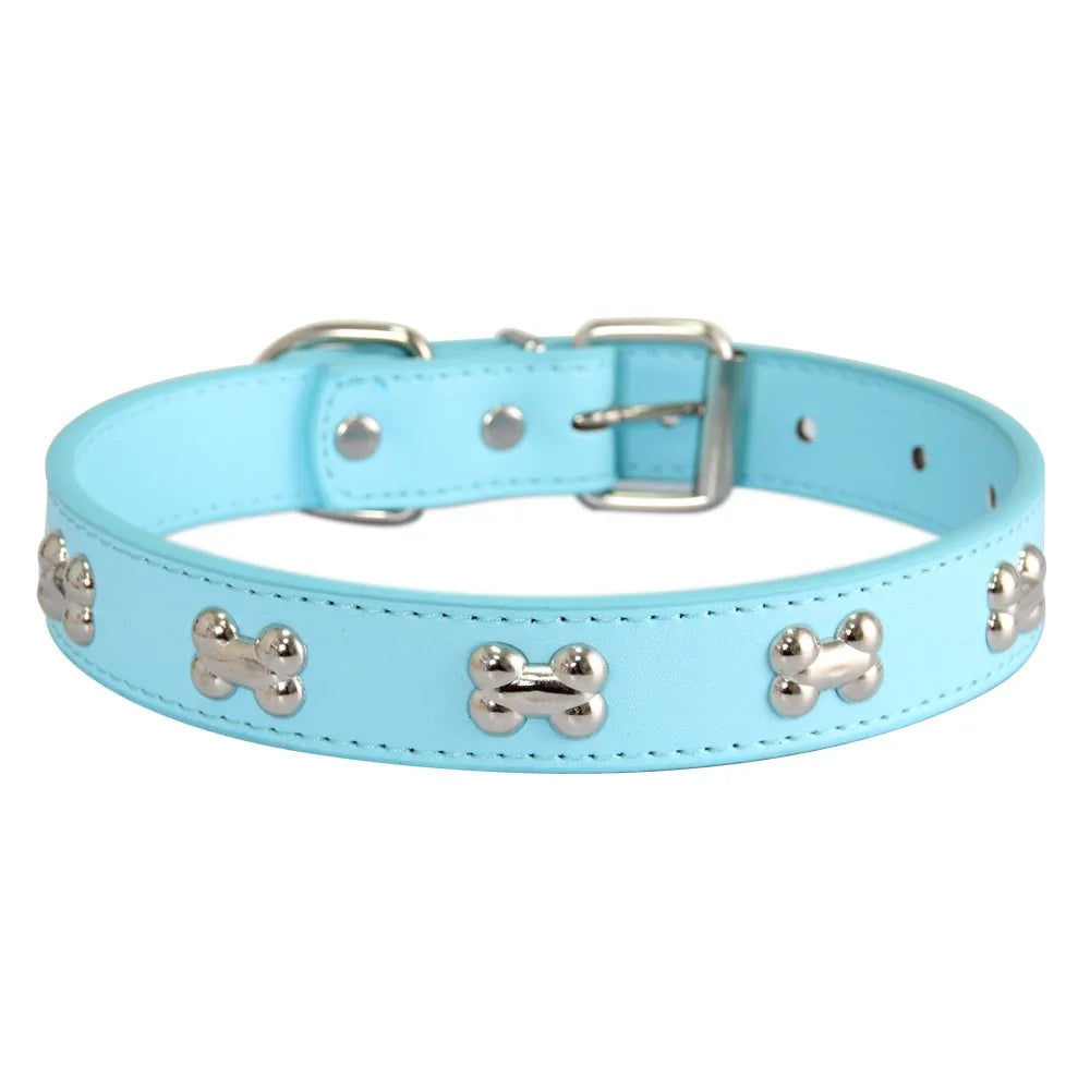 New Bone Leather Durable Pet Dog Collars Puppy Pug Collars for Small Large Dog Puppy Neck Collar GXQ13