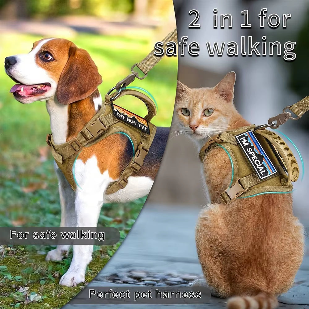 Tactical Cat Dog Harness Leash for Working Adjustable Pet Vest Harness Soft Mesh Training Puppy Straps with Handle for Large Cat