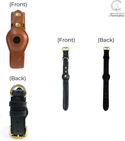 Genuine Leather Dog Collar with Smart Tag Holder Compatible with Airtag, Scratch-Resistant Finish, Microfiber Lining, Adjustable Design for All Breeds (Brown, Small: Width = 1.2"; Neck = 8" - 11")