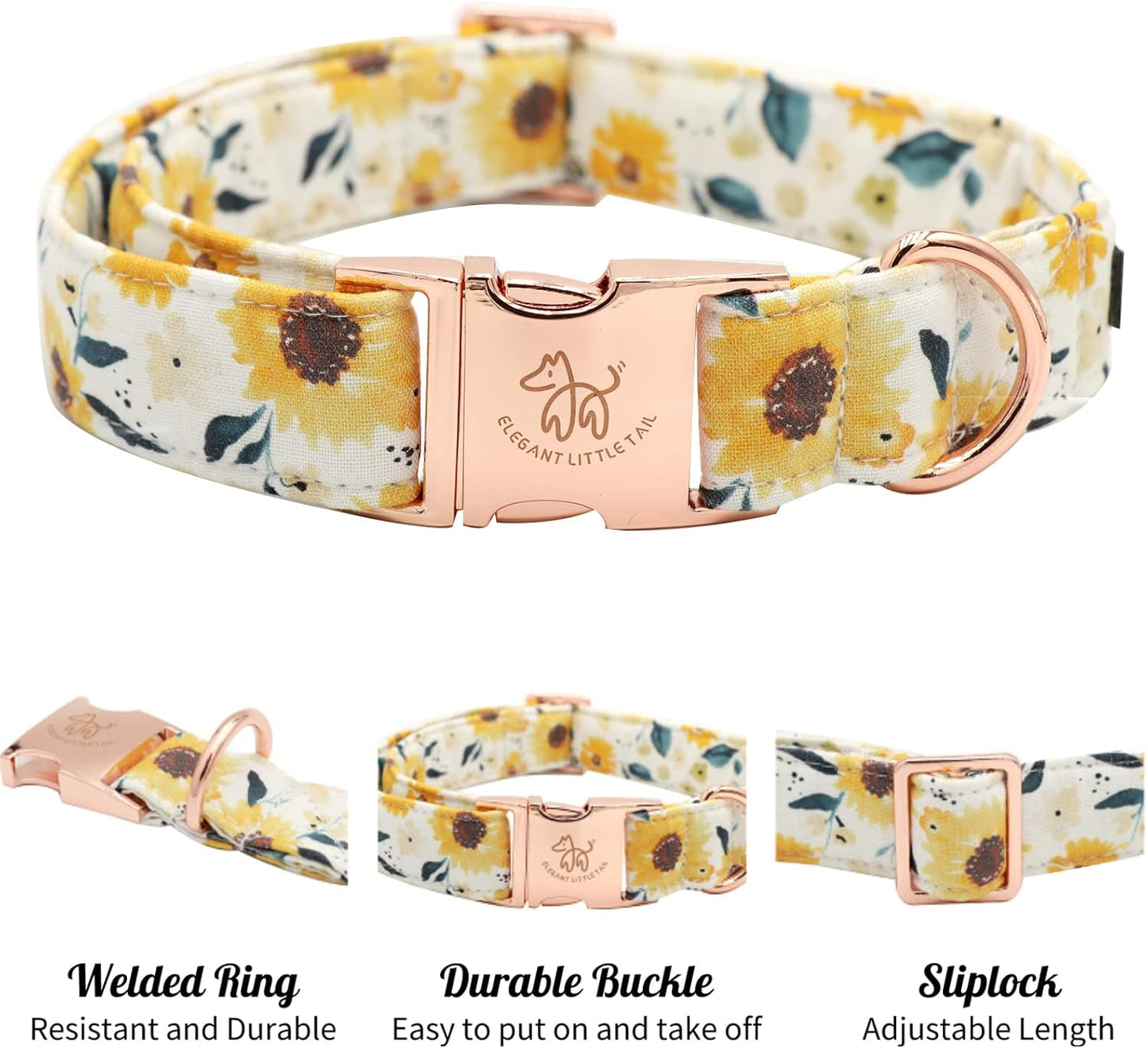 Dog Collar, Sunflower Pattern Pet Collar Durable Cute Dog Collars Summer Fall Female Pet Gift Adjustable Dog Collar for Medium Dogs