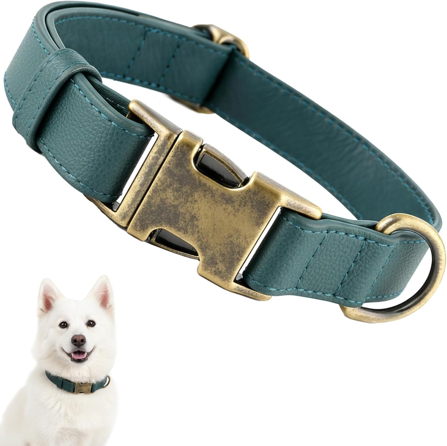 Dog Collars for Medium Dogs Silicone Leather Dog Collars Soft Flexible Waterproof Odor-Proof Durable Thick Classic Adjustable Pet Puppy Collar (Green, Medium (12.5-20" Neck))