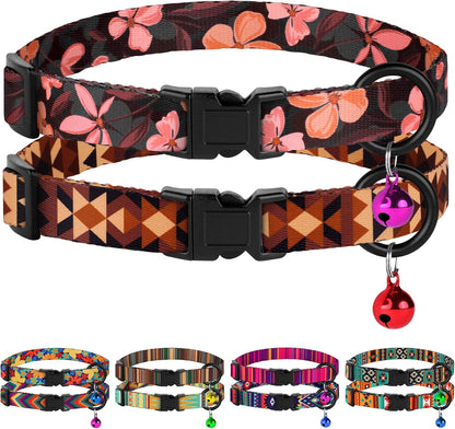 Cat Collars 2 Pack - Soft Cute Breakaway Collar with Bell, Adjustable Safety Kitten Collars for Girl & Boy Cats – Comfortable Stylish Patterned Print Lightweight (Tribal + Southwest)