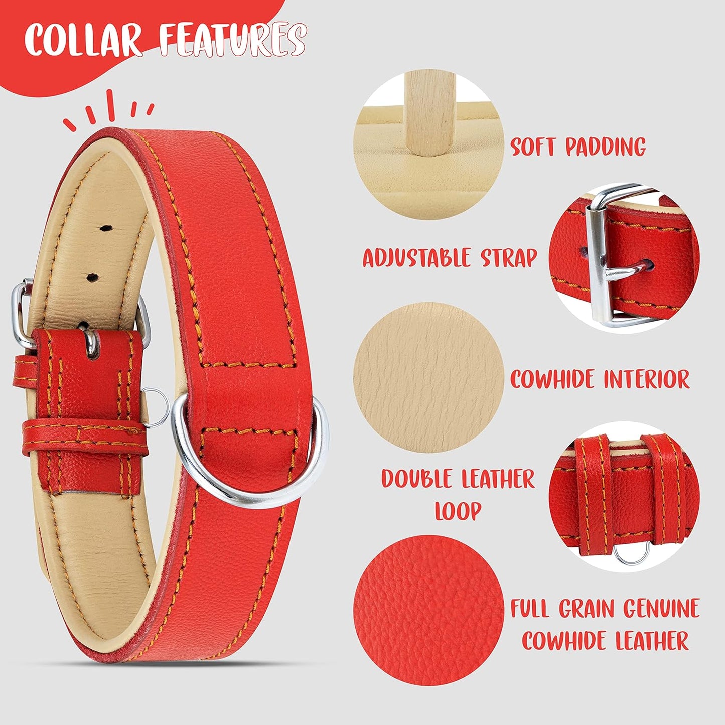 Riparo Large Dog Collar, Red Dog Collar for Large Breeds, Dog Collar Boy with Dog Tag Holder (L: 1.5" Wide for 17"-21" Neck, Red)