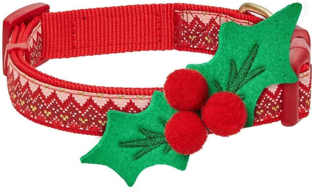 Polka Dots Christmas Dog Collar, Large, Adjustable 18"-26" Neck, Holiday Dog Collar with Bow for Large Dogs