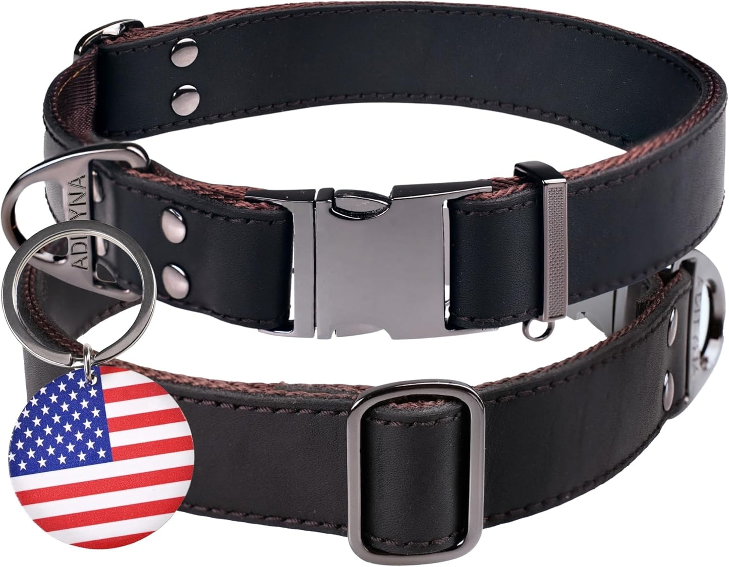Leather Dog Collar with Metal Buckle - Heavy-Duty, Adjustable for Medium & Large Dogs - Walking, Training, Hiking (Brown, Fits 15-21" Necks)