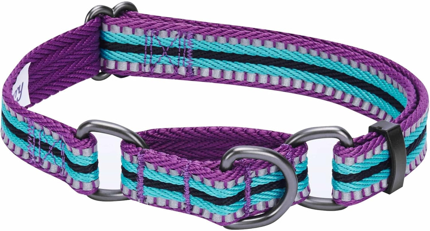 4 Colors 3M Reflective Multi-Colored Stripe Martingale Safety Training Dog Collar, Violet and River Blue, Medium, Heavy Duty Adjustable Collars for Dogs