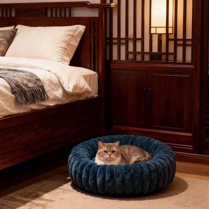High Pile Plush round Pet Bed Kennel Mat Extra Warm Dog Cat Bed with Raised Edge for Small Medium Pets
