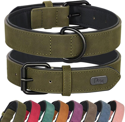 Soft Padded PU Leather Dog Collar, Breathable and Adjustable Dog Collars for Medium Dogs, Comfortable for Daily Walk, Purple, L Fit Neck 14-18"(22-44 Lbs)