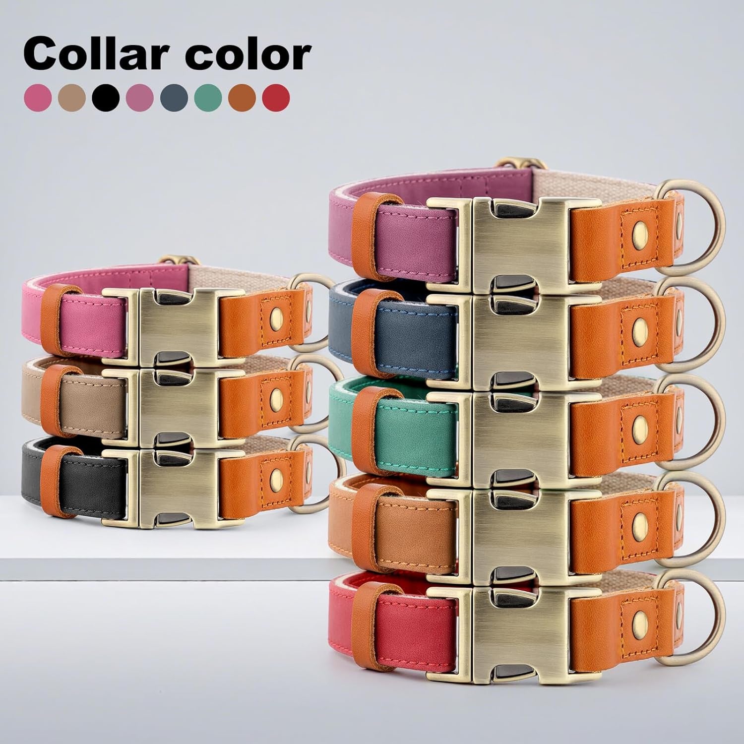 Genuine Leather & Hemp Dog Collar – Adjustable Heavy Duty Pet Collar with Quick Release Metal Buckle, Soft & Stylish for Puppy and Small, Medium, Large Dogs (Purple, L)