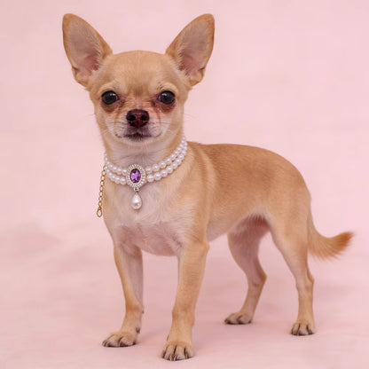 Wholesale Dog Cat Pearl Necklace Jewelry Diamond Pendant Adjustable Luxury Pet Collar Wedding Birthday Prom Costume Accessories