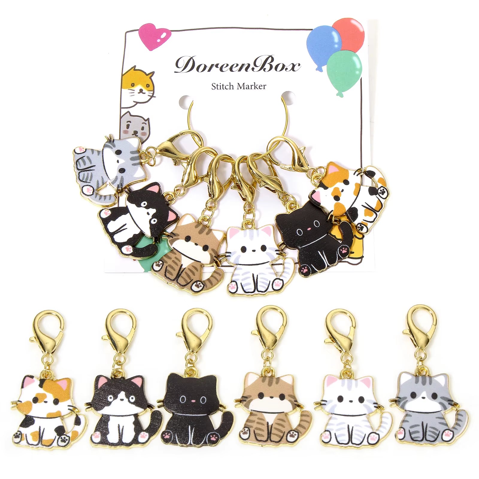 1 Set ( 6 Pcs/Set) Zinc Based Alloy & Iron Based Alloy Knitting Stitch Markers Cat Animal Gold Color Enamel for DIY Craft Marker