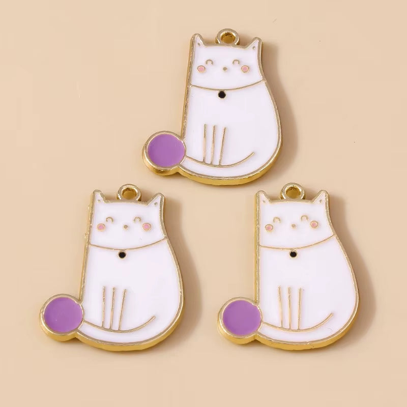 10Pcs Enamel Cute Cat Charm for Jewelry Making Kawaii Animal Pendant Necklace Bracelet Earring Accessories DIY Craft
