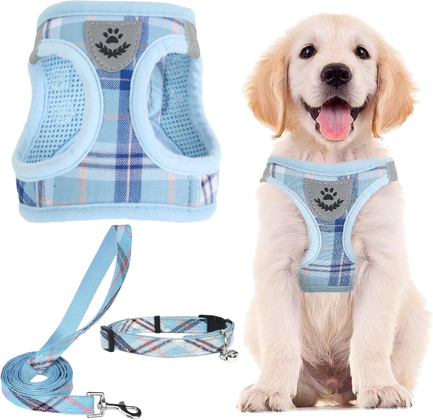 Adjustable Pet Harness Collar &Leash Set Step in for Small Dogs Puppy &Cats Outdoor Training &Running, Soft Mesh Padded Reflective Vest Harness,M: Chest Girth: 16-18In Collar: 11.8-15.7In