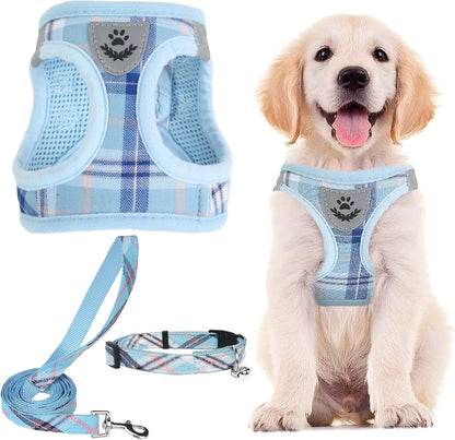 Adjustable Pet Harness Collar &Leash Set Step in for Small Dogs Puppy &Cats Outdoor Training &Running, Soft Mesh Padded Reflective Vest Harness,M: Chest Girth: 16-18In Collar: 11.8-15.7In