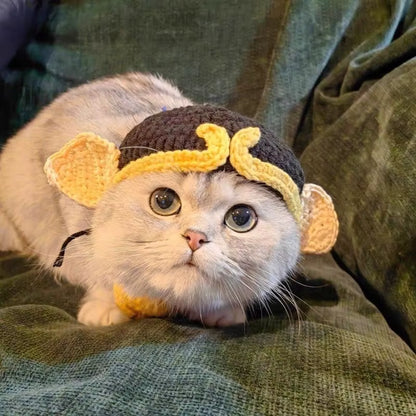 Cute Cat Hat Funny Pets Party Cosplay Headwear Delicate Hemming Pendant Decor Elasticity Knitted Hat Pet Accessories