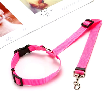 Solid Color Two-In-One Pet Car Seat Belt Nylon Lead Leash Backseat Safety Belt Adjustable Dogs Harness Collar Pet Accessories