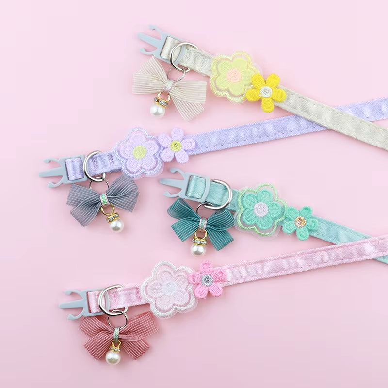 Pet Cat Collars INS Princess Style Lace Embroidery Bow Cat Collar with Cute Flower Decoration for Cats and Puppies Pet Products