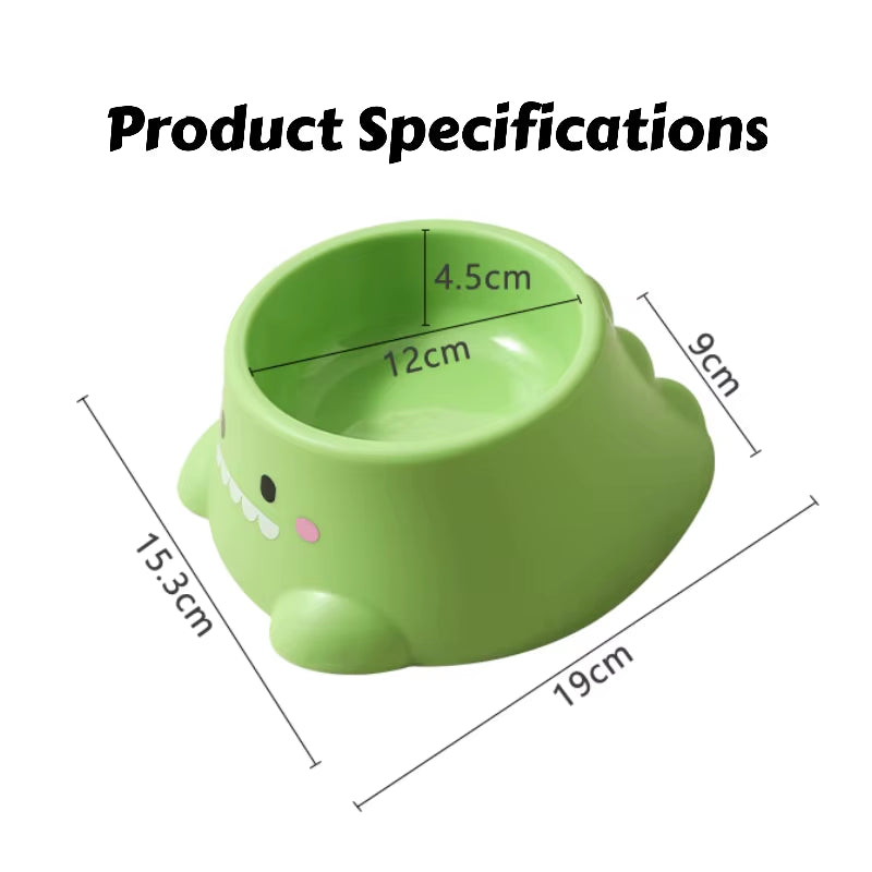 Cartoon Dinosaur 15° Tilted Pet Bowl: Elevated Stainless Steel Dish with Neck Support - Fun & Cute Feeder for Cats & Puppy