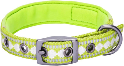Reflective Jacquard Dog Collar with Neoprene Padding & Metal Buckle | Soft & Adjustable Safety Collar - Olive, Neck 13-16.5", for Medium Breed