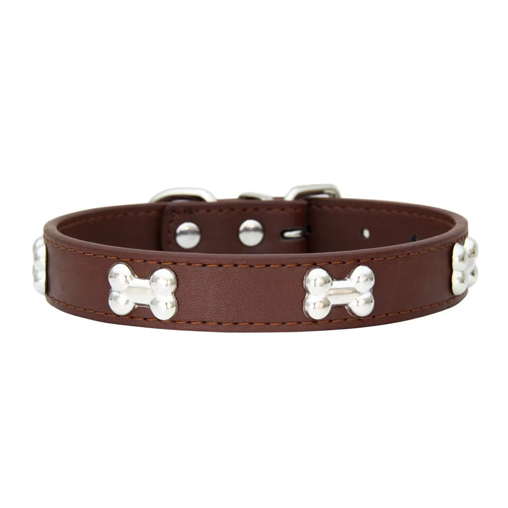 New Bone Leather Durable Pet Dog Collars Puppy Pug Collars for Small Large Dog Puppy Neck Collar GXQ13