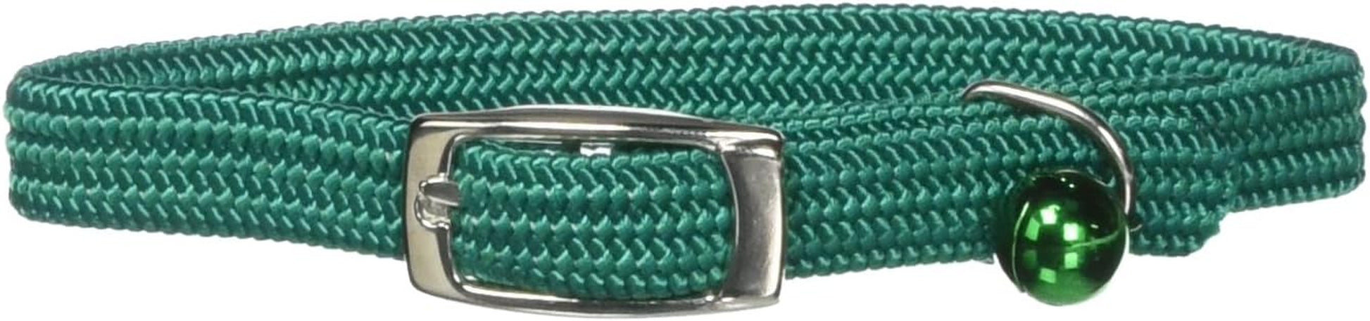 Kool Kat Elastic Cat Safety Collar with Bell, Green, 10"