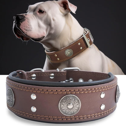 Leather Dog Collar, 2 Inches Wide Heavy Duty Genuine Leather Collars, Handmade, Soft, and Luxury, Eye-Catching Best Choice for Large and Medium Breed Dogs, Orange 18.5-22.5 In