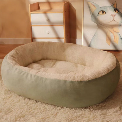 Winter Long Plush Pet Cat Oval Dog Beds Mat for Pet Cats, Cat Bed for Winter Warmth, Portable Washable Pet Bed Nest Cat Sleep Bag Nest Kennel, All-Season Suitable Pet