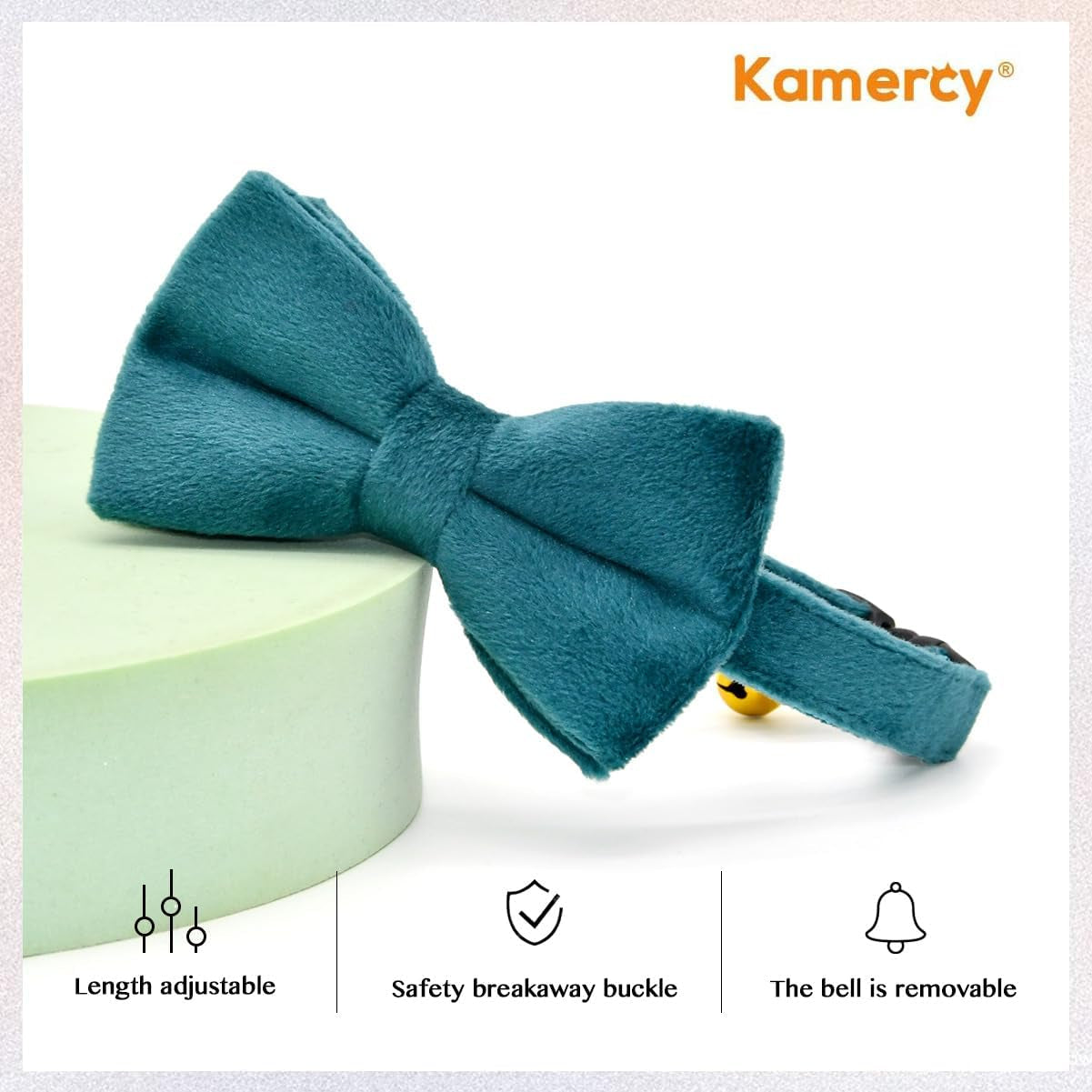 Cat Collars with Bowtie, Turquoise Velvet Cat Collar, Safety Breakaway Cat Collar