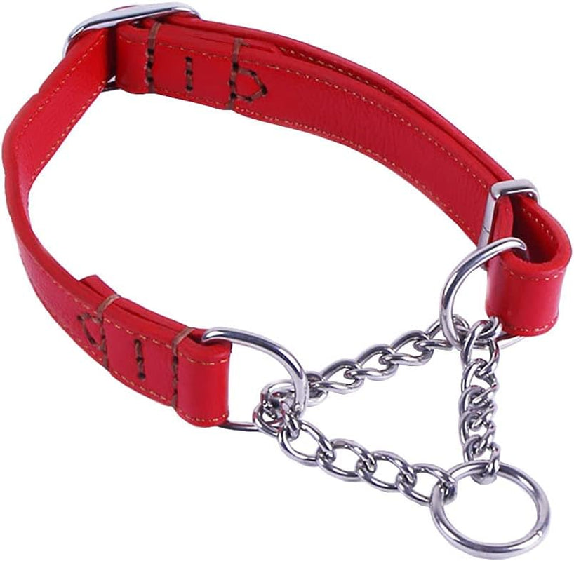 Soft Leather Martingale Dog Collar with Stainless Steel Chain | No-Pull Anti-Slip Design for Medium & Large Dogs