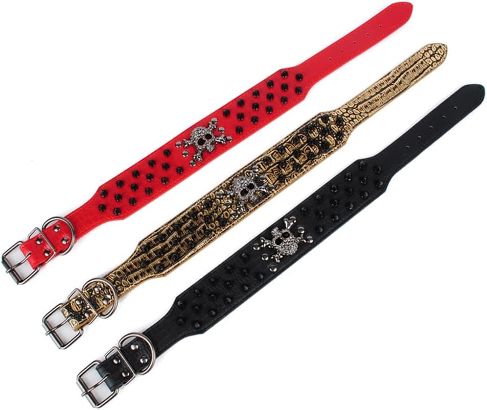 Spiked Studded Dog Collar, PU Leather Dog Collar, Adjustable Pet Collars for Medium or Large Breed Pet (L, Gold Brown2)