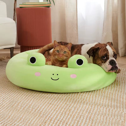 Pet Bed for Small Dogs Cats Winter Warm Plush round Puppy Bed Green Cartoon Frog Design Dog Nest Cat Basket