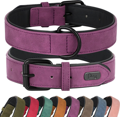 Soft Padded PU Leather Dog Collar, Breathable and Adjustable Dog Collars for Medium Dogs, Comfortable for Daily Walk, Purple, L Fit Neck 14-18"(22-44 Lbs)